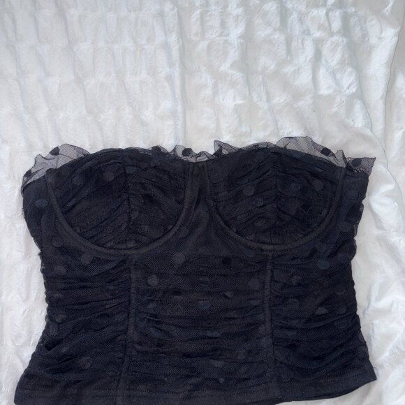 Black Polka Dot Mesh Bustier Crop Top - Picture 2 of 2